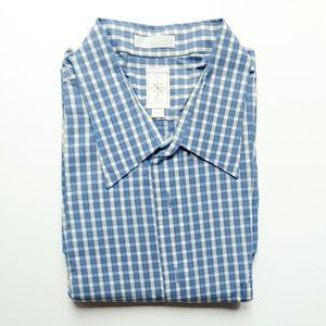 Burma Bibas Mens Long Sleeve Dress Shirt XXL Blue Plaid